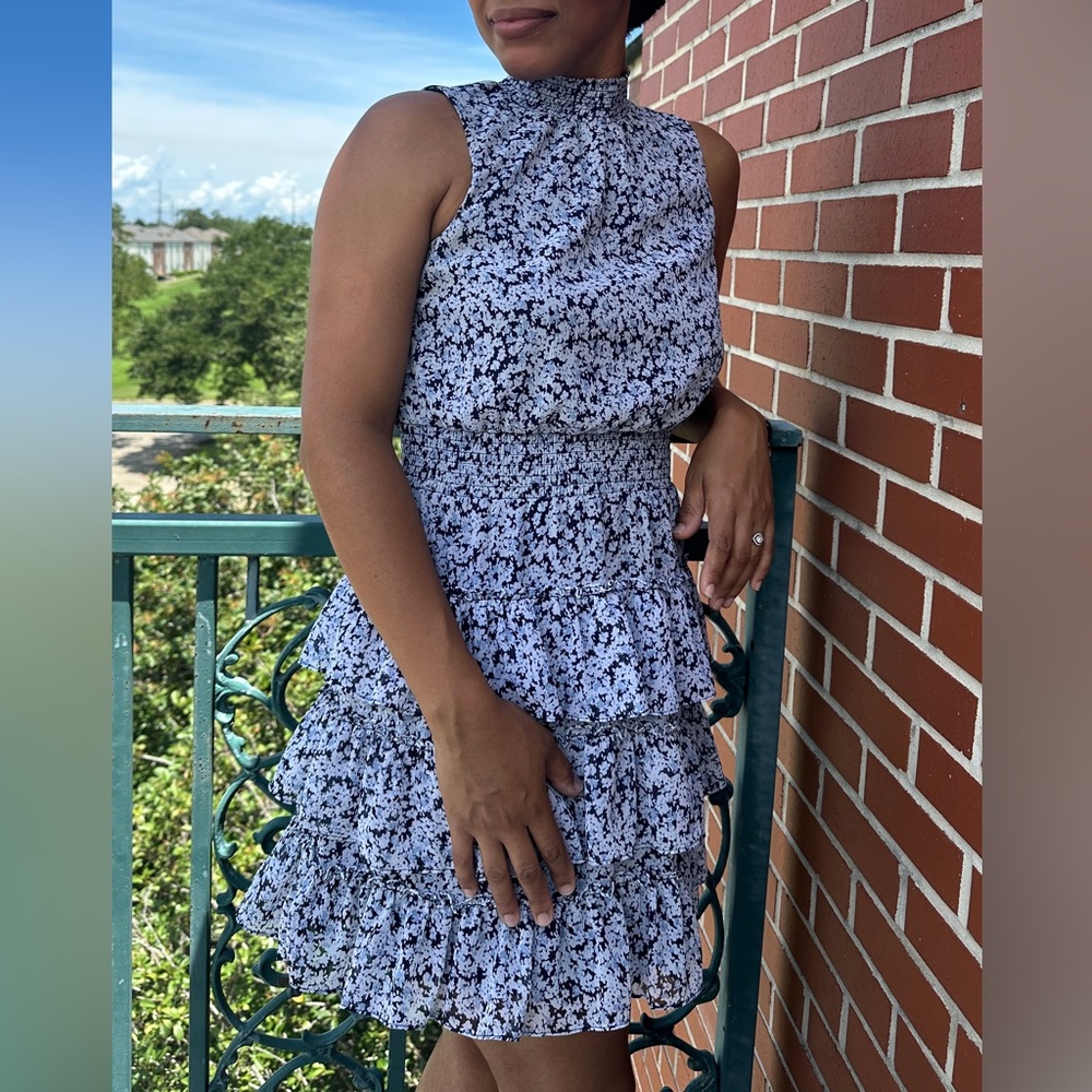 1. State Monochrome Floral Ruffle Mini Dress